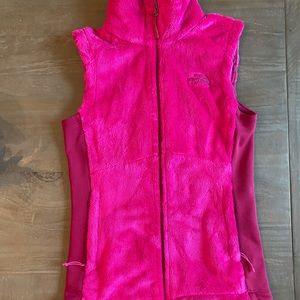 Hot pink fuzzy North Face vest